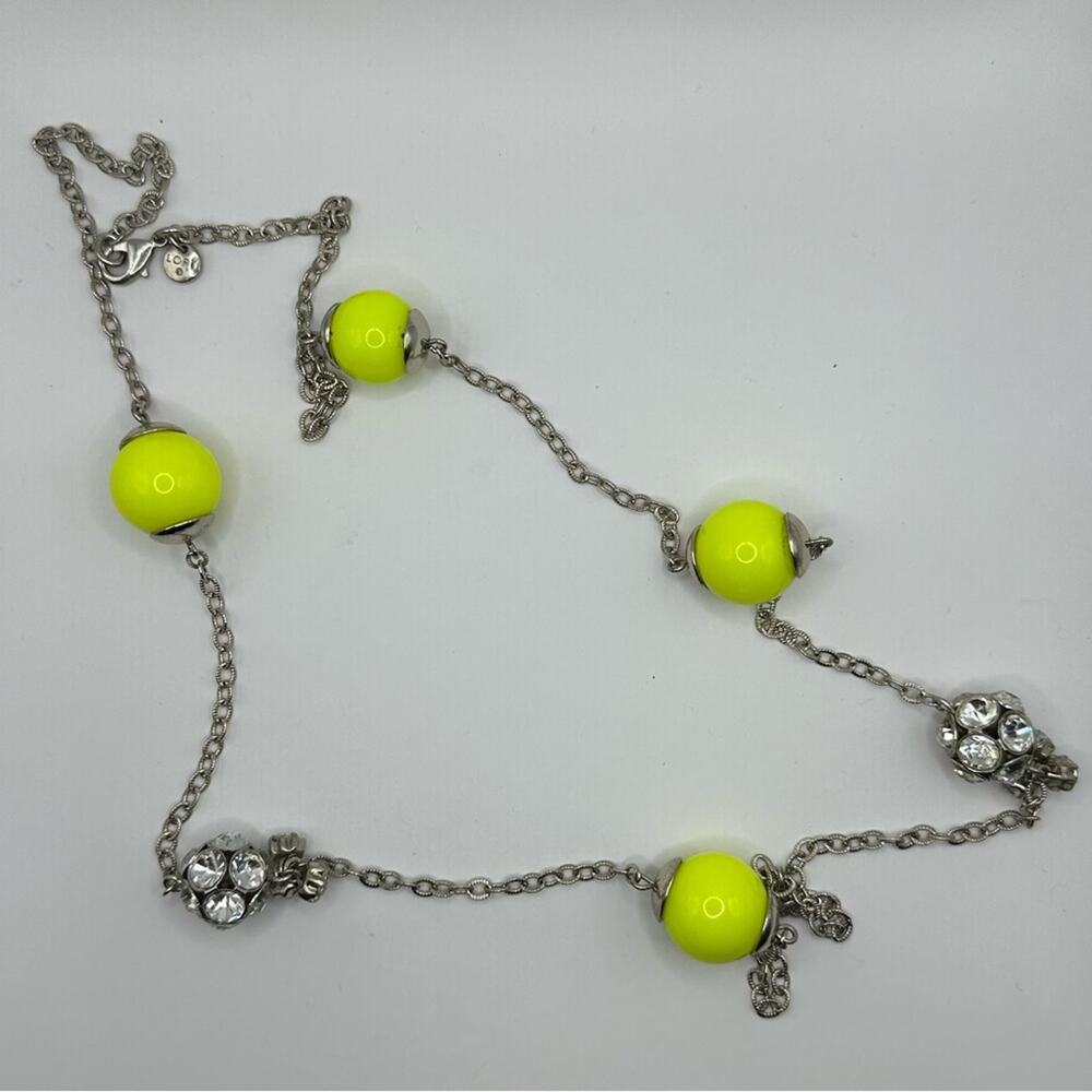 LOFT silver tone necklace Yellow Balls Crystal disco ball Long Costume Jewelry